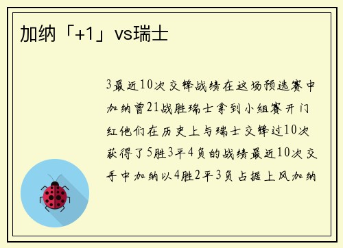 加纳「+1」vs瑞士